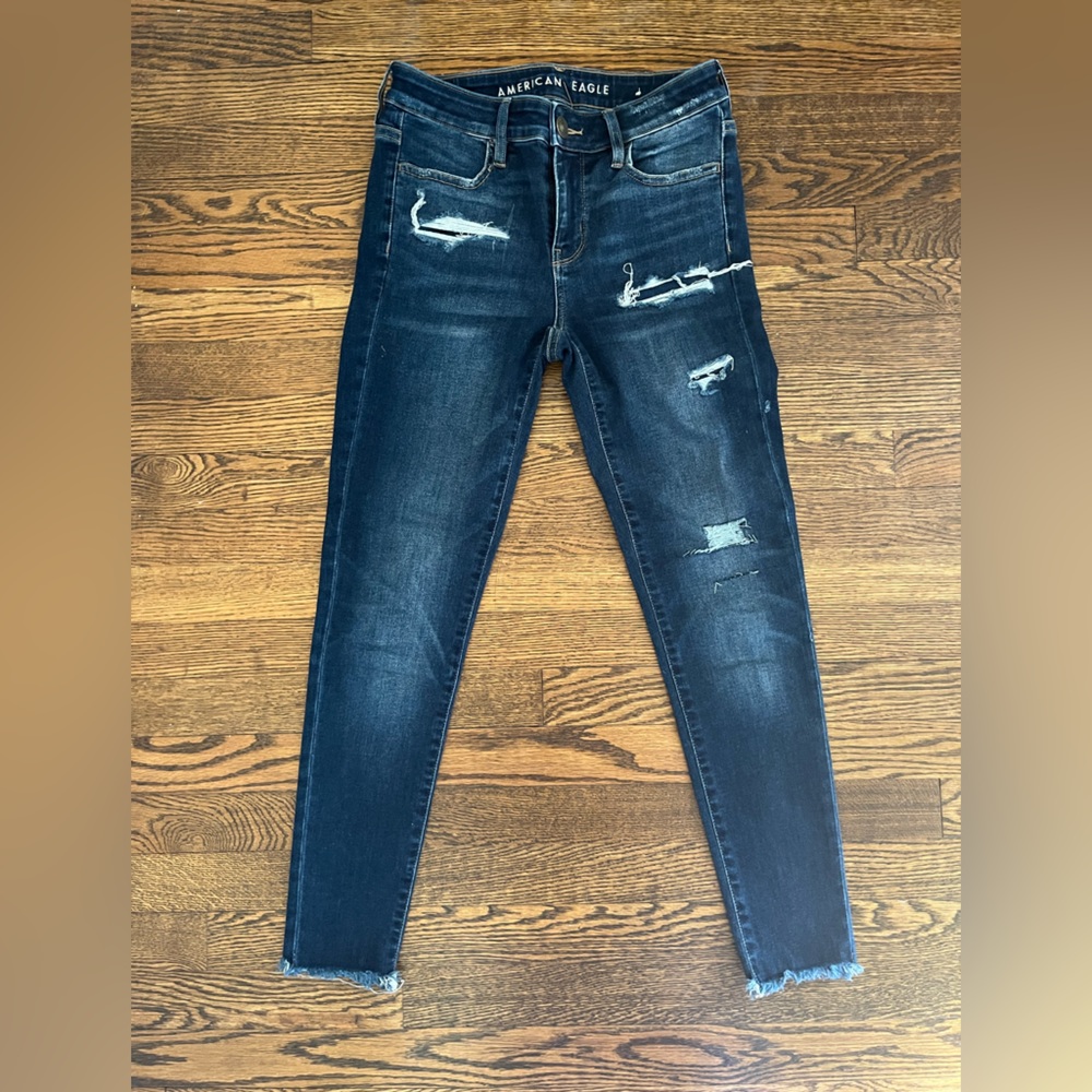 American Eagle Dark Wash Ripped Skinny Jeans